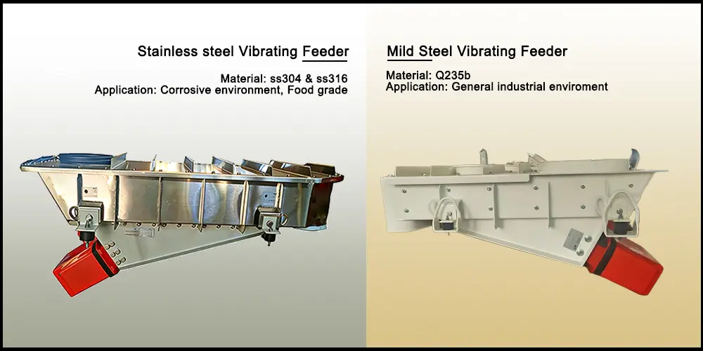 mild steel vs stainless steel electromagnetic vibrating feeder comparison with material specifications and application scenarios mild steel vs stainless steel electromagnetic vibrating feeder comparison with material specifications and application scenarios